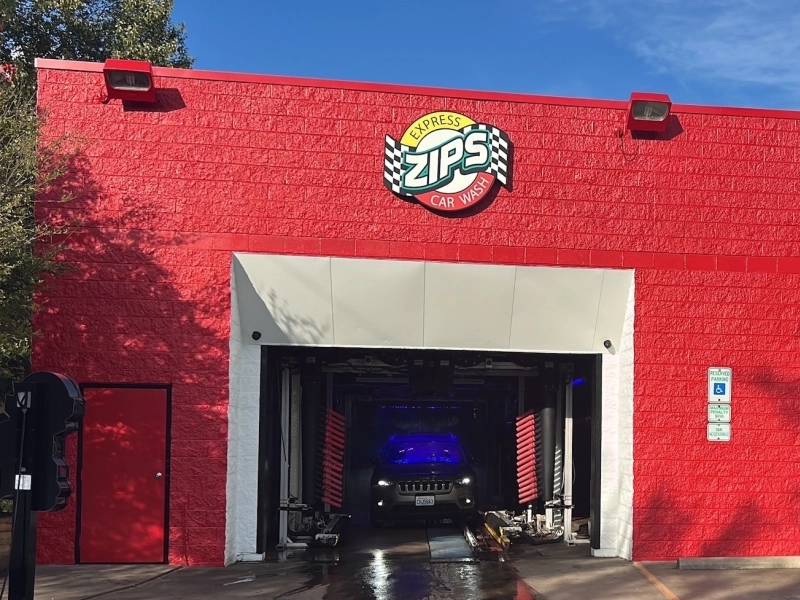Exterior shot of the newly remodeled ZIPS Car Wash on Battleground Avenue