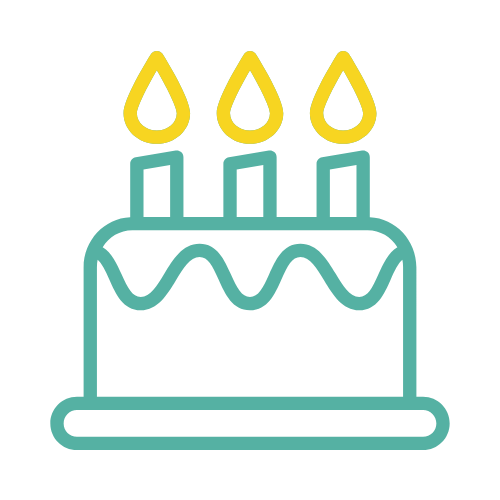 ZIPS Car Wash brand teal and yellow graphic birthday cake with candles on top