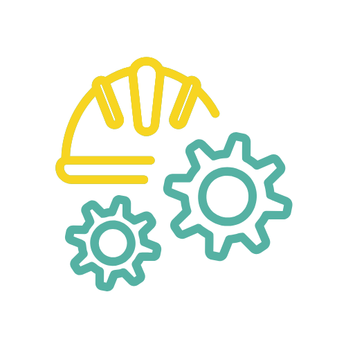 ZIPS Car Wash brand teal and yellow graphic construction hard hat and gears