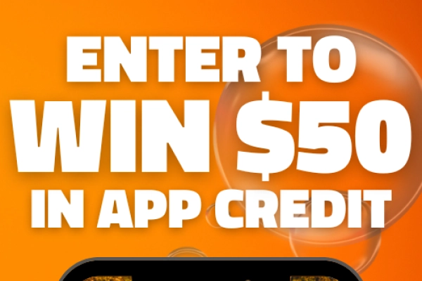 "Enter to Win a $50 App Credit" text next to a phone displaying a smiling woman next to her car. A notification on the phone reads "Download the ZIPS app for your chance to win."