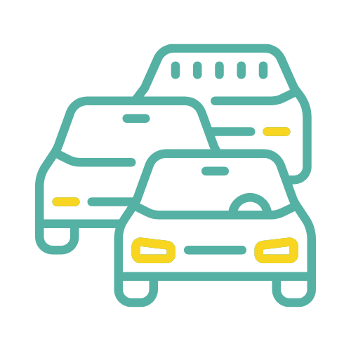 ZIPS Car Wash brand teal and yellow graphic of three cars in a staggered line