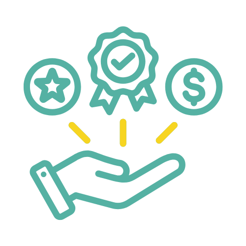 ZIPS Car Wash brand teal and yellow graphic hand with icons of rewards floating above